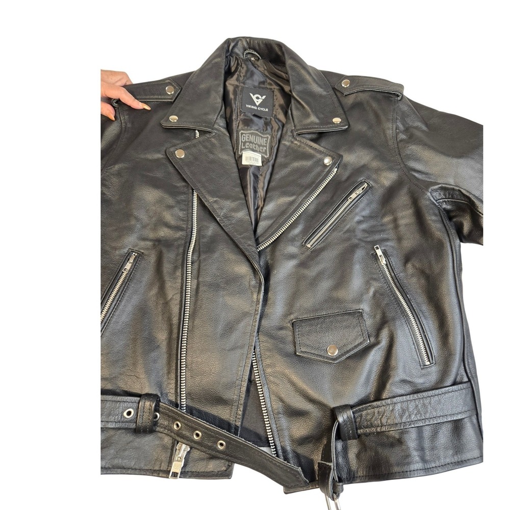 Viking Cycle Mens Black Genuine Leather Motorcycle Biker Jacket VC7100-XL XL
